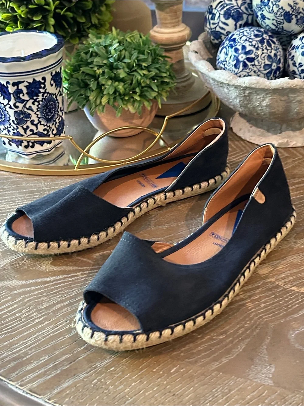 Verbenas Navy Blue Suede Espadrille Peep-Toe Flats Made In Spain size 39 Women